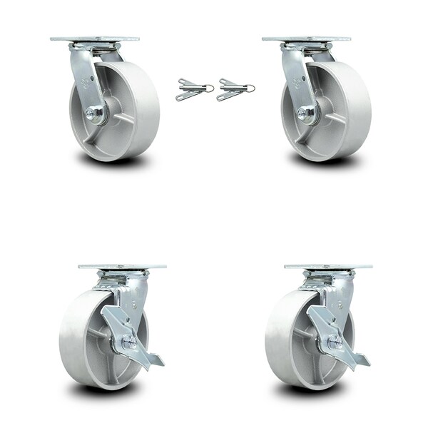 6 Inch Semi Steel Caster Set with Ball Bearings 2 Swivel Lock 2 Brake SCC